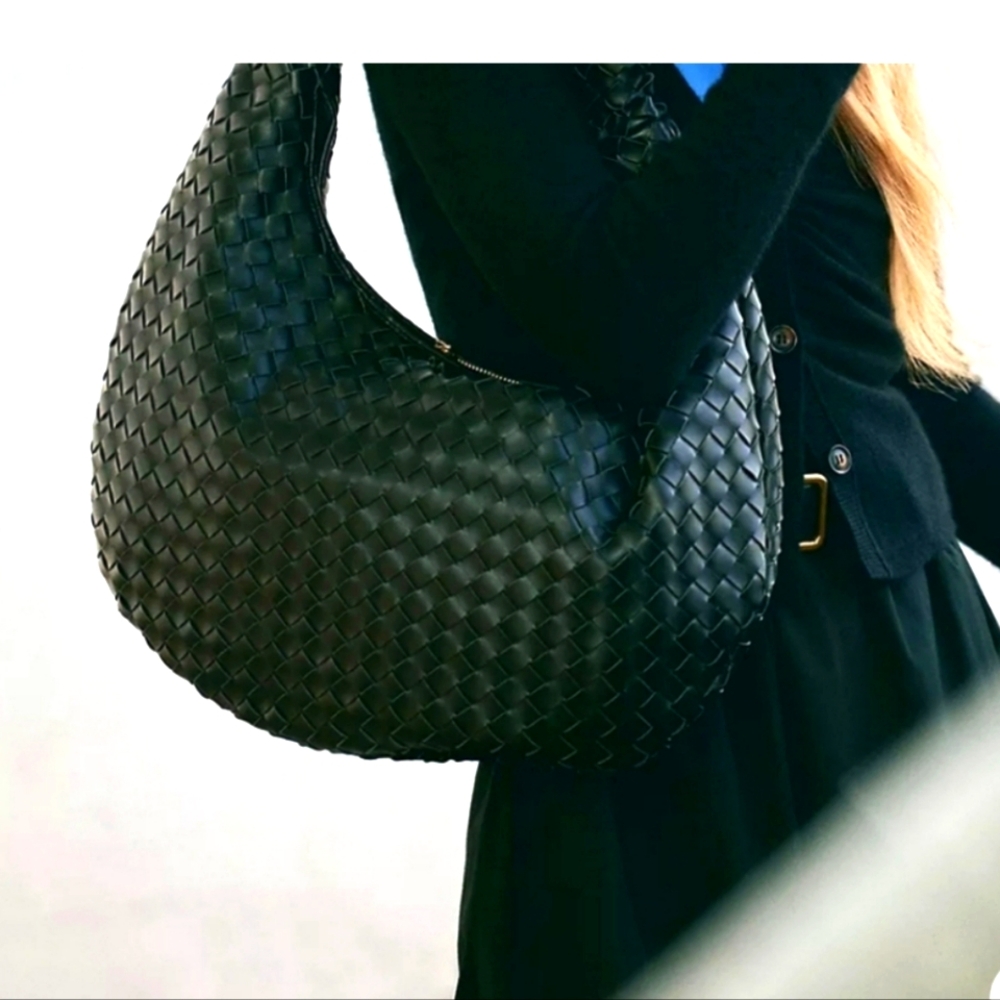 Anthropologie Black Woven Hobo Shoulder Bag